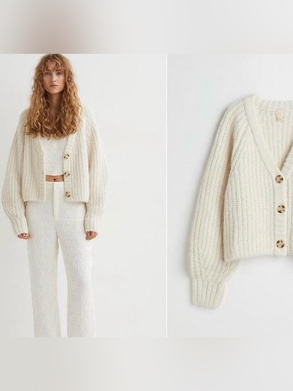 H&M Cream Alpaca Blend Button-Front Cardigan size XS - Picture 2 of 8